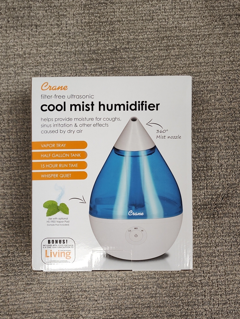 New In Box! Crane Filter Free Ultrasonic Cool Mist Humidifier